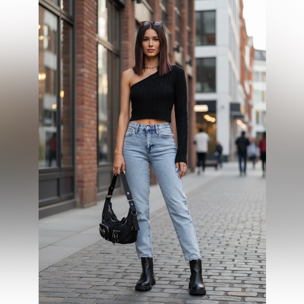 Black Ribbed One-Shoulder Top - Picture 9 of 9